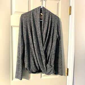 Anthropologie Akemi + Kin Gray Wrapped Draped Front Waffle Knit Sweater Medium